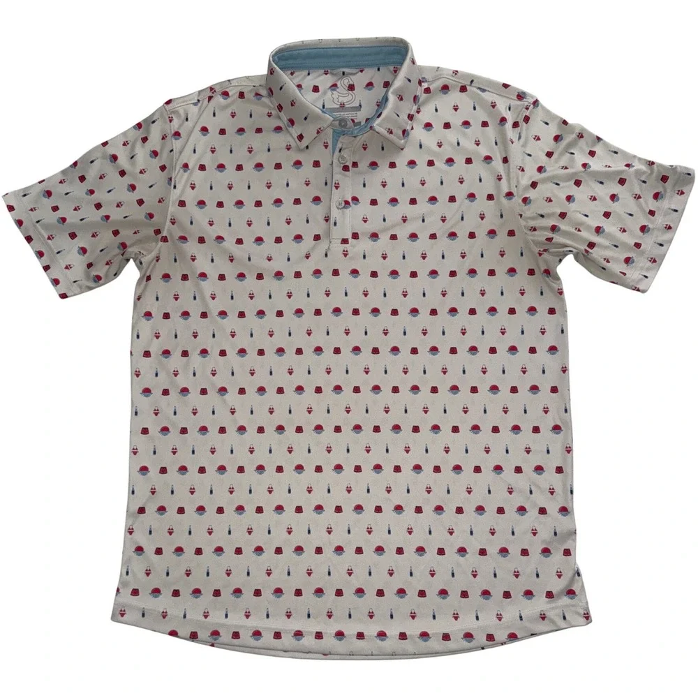 Swannies Co Mens Large Short Sleeve Polo Shirt White Beach All Over Print Golf - Picture 2 of 5